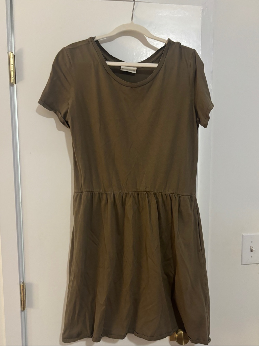 Freedom Company 100% Cotton Mini Dress Pockets Olive Green Ethically Made in USA